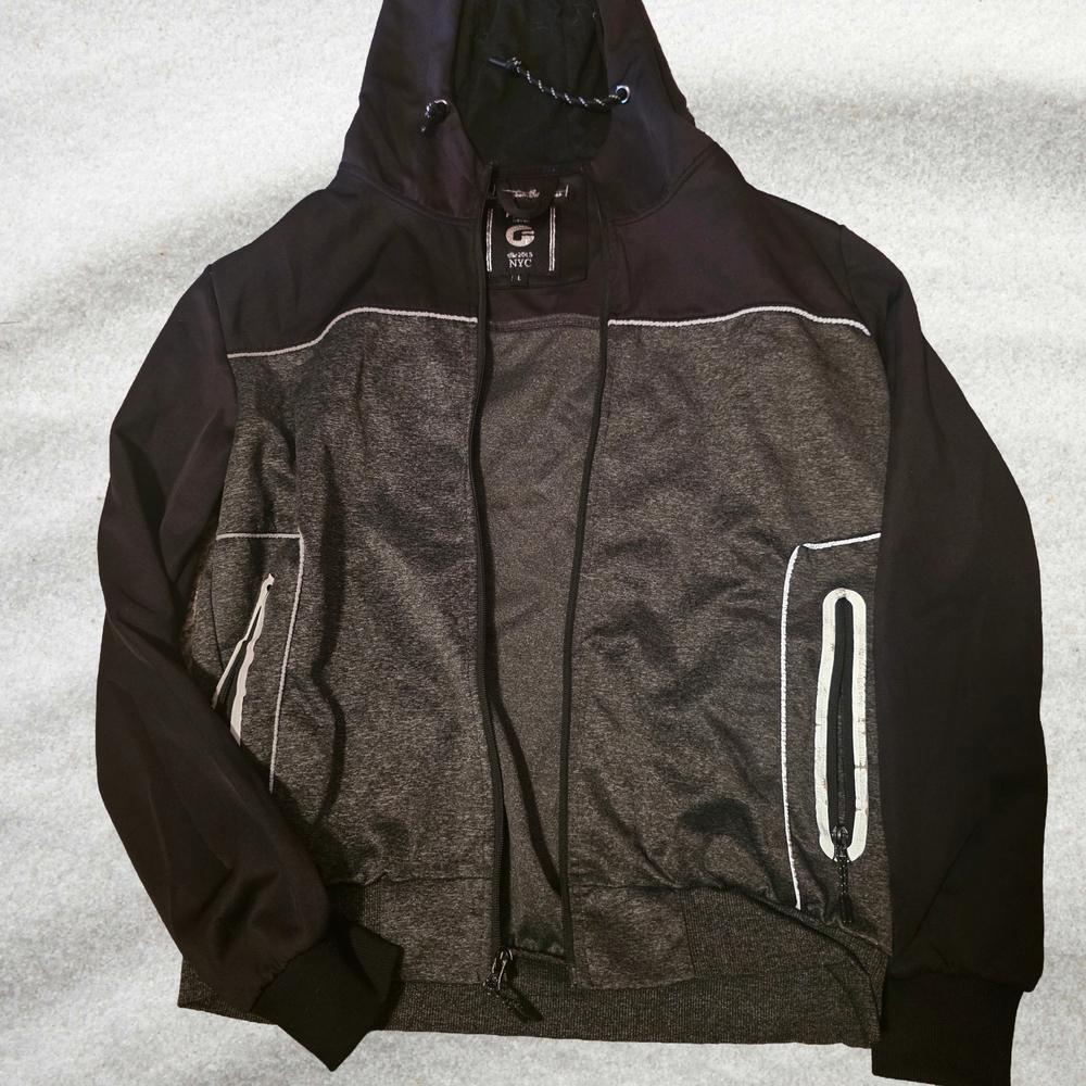 NYC Charcoal and Black Hooded Windbreaker